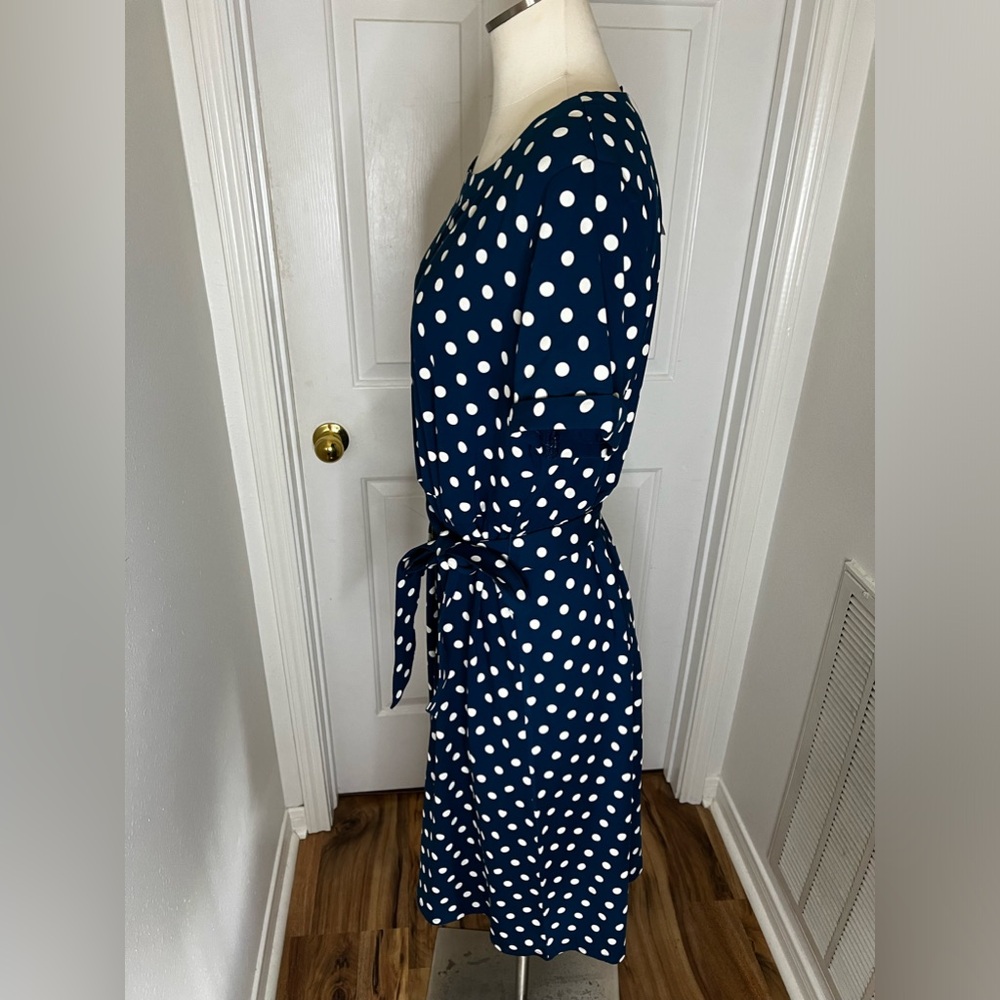 J. Jill Wearever Collection Belted Midi Dress - Atlantic Timeless Dot Large NWT - Picture 6 of 6